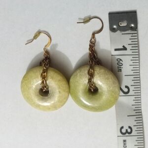 Jade Celestial Circle Mill Stone Earrings - Vintage Gold Chain